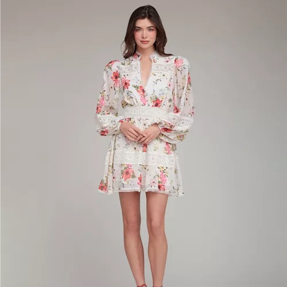 NWT Avec Les Filles Floral Long Sleeve Mini Dress 8 - Picture 2 of 5